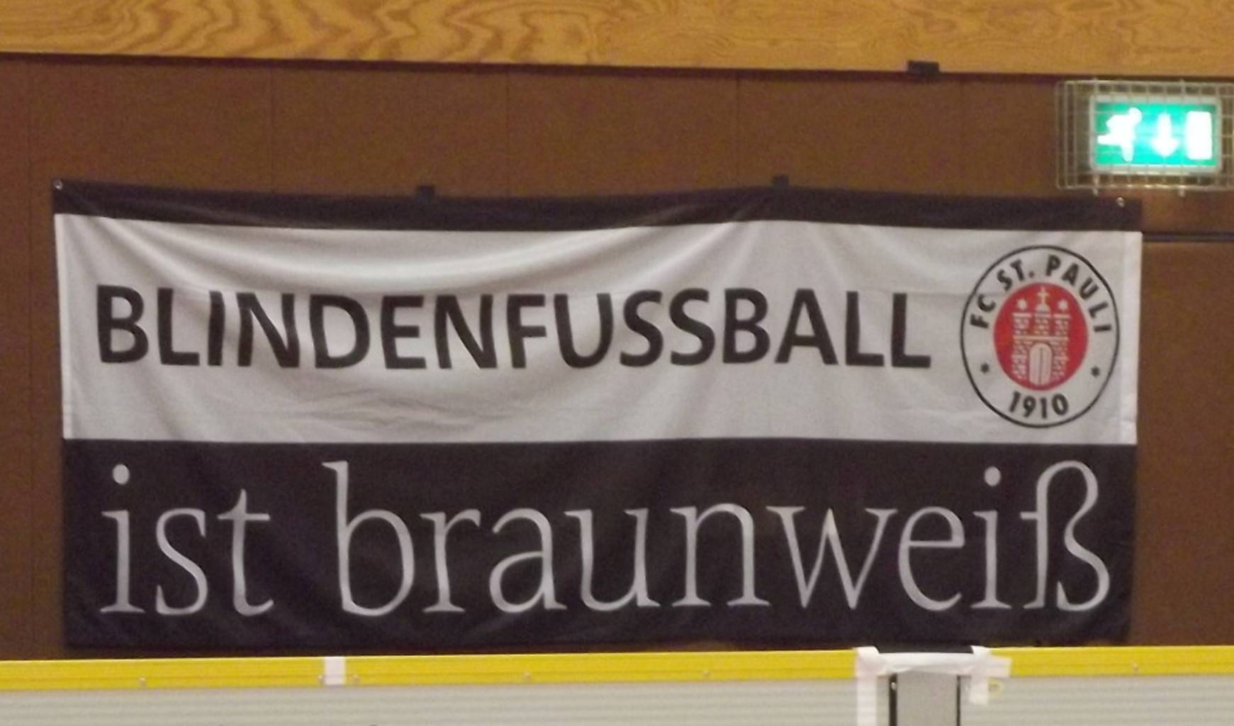Plakat: Blindenfussball ist Braun/Weiß bei den Hallenmasters