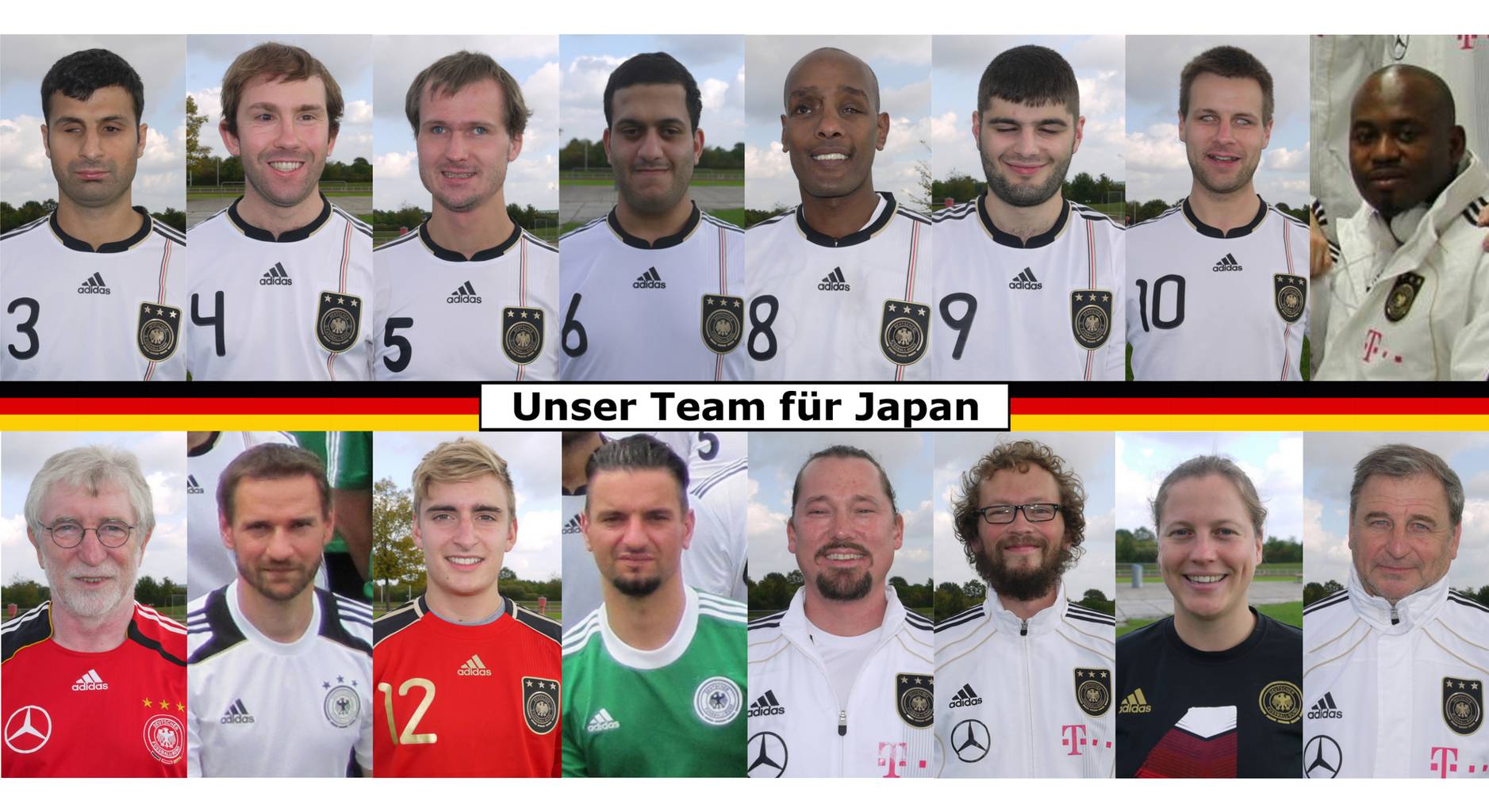 Unser Team für Japan 1. Reihe v.l.n.r.: Serdal Celebi, Lukas Smirek, Sebastian Schäfer, Hasan Altunbas, Mulgheta Russom, Alican Pektas, Alexander Fangmann, Kofi Osei 2. Reihe v.l.n.r.: Rolf Husmann, Enrico Göbel, Sebastian Schleich, Milan Jurkovic, Thilo Nowak, Werner Nordlone, Jule Söhner, Ulrich Pfisterer